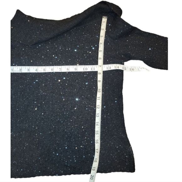 Vie By Victoria Royal Black Sequin Off the Shoulder Wool Silk Sweater M - Picture 6 of 8